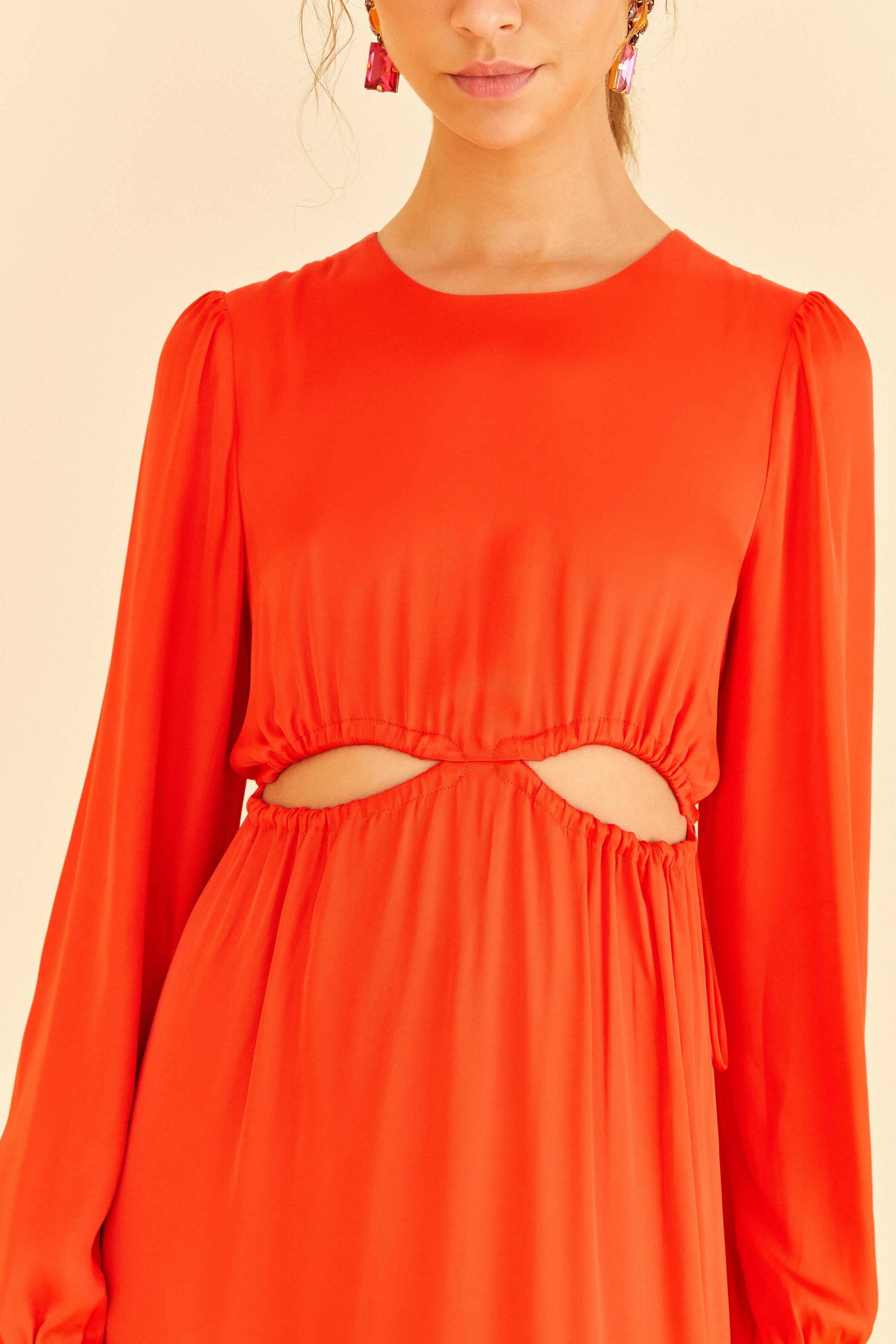 MEDIA OFF LINE_Robe midi Viscose Satin - Rouge