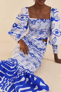 Blouse Smocked Pitta Waves - Blanc