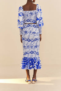 Blouse Smocked Pitta Waves - Blanc
