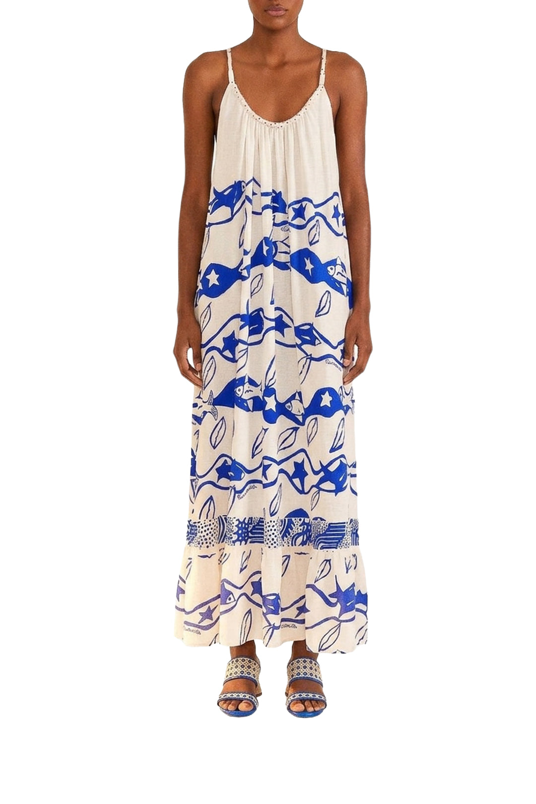Robe longue Pitta Waves en lin - Blanc