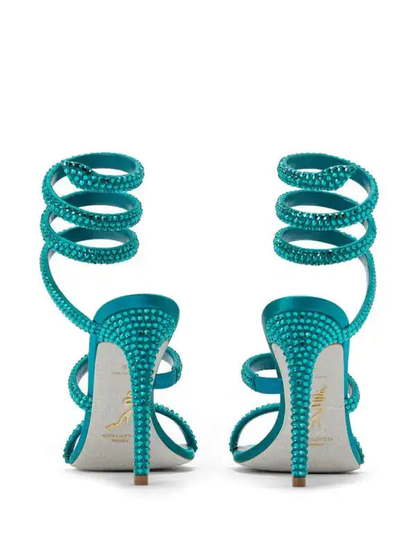 Cleopatra 105 satin rhinestone heels - Turchese & Blue Zircon