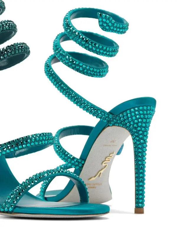 Cleopatra 105 satin rhinestone heels - Turchese & Blue Zircon