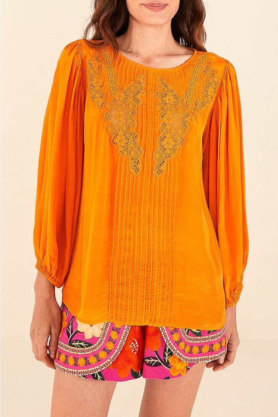 Blouse Lace ajourée et boutonnée - Orange