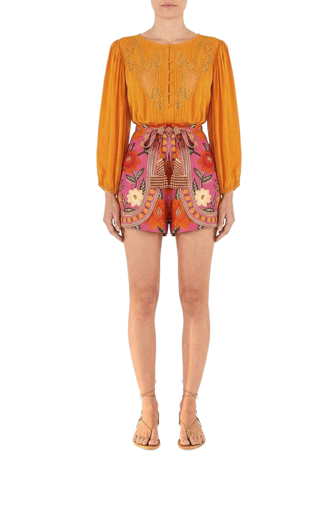 Blouse Lace ajourée et boutonnée - Orange