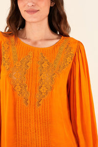 Blouse Lace ajourée et boutonnée - Orange