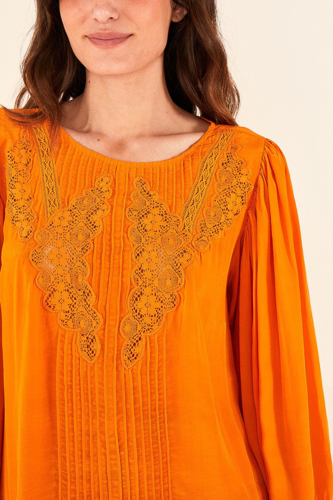 Blouse Lace ajourée et boutonnée - Orange