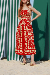 Robe midi à bretelles Palermo en lin - Rouge