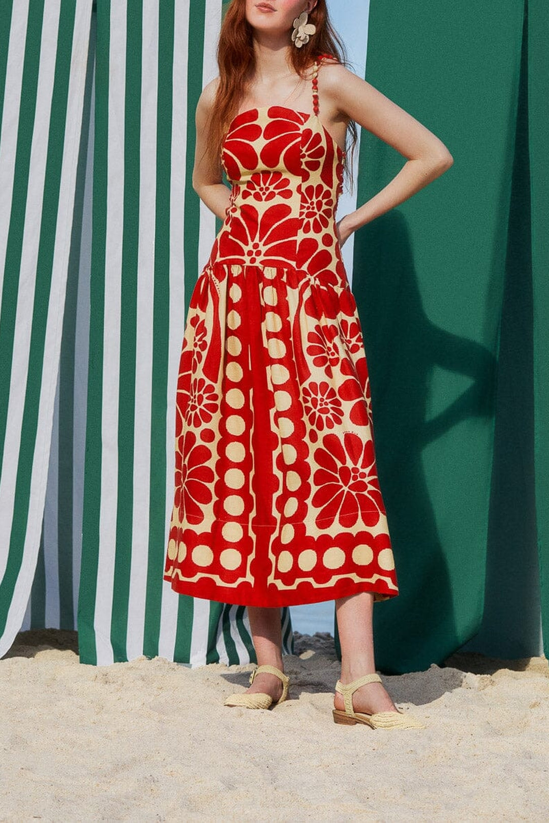 Robe midi à bretelles Palermo en lin - Rouge