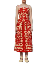 Robe midi à bretelles Palermo en lin - Rouge