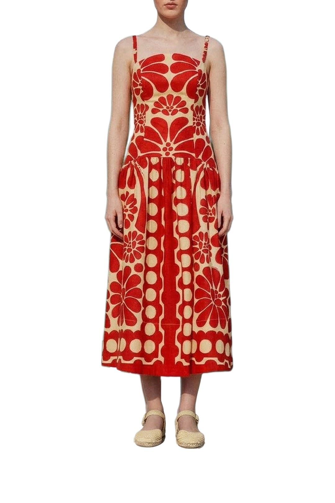 Robe midi à bretelles Palermo en lin - Rouge