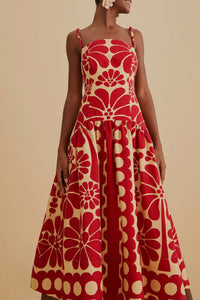 Robe midi à bretelles Palermo en lin - Rouge