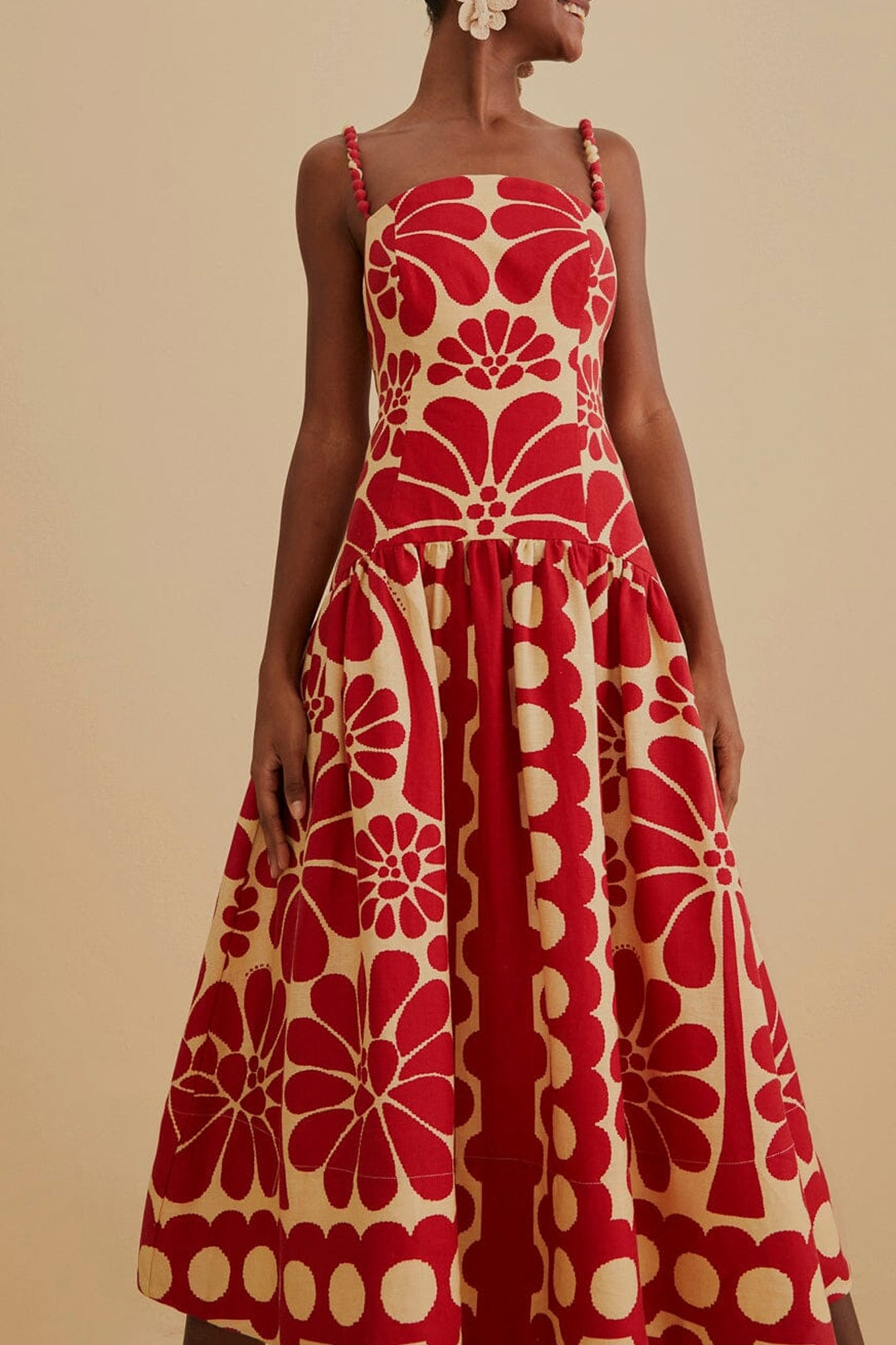 Robe midi à bretelles Palermo en lin - Rouge