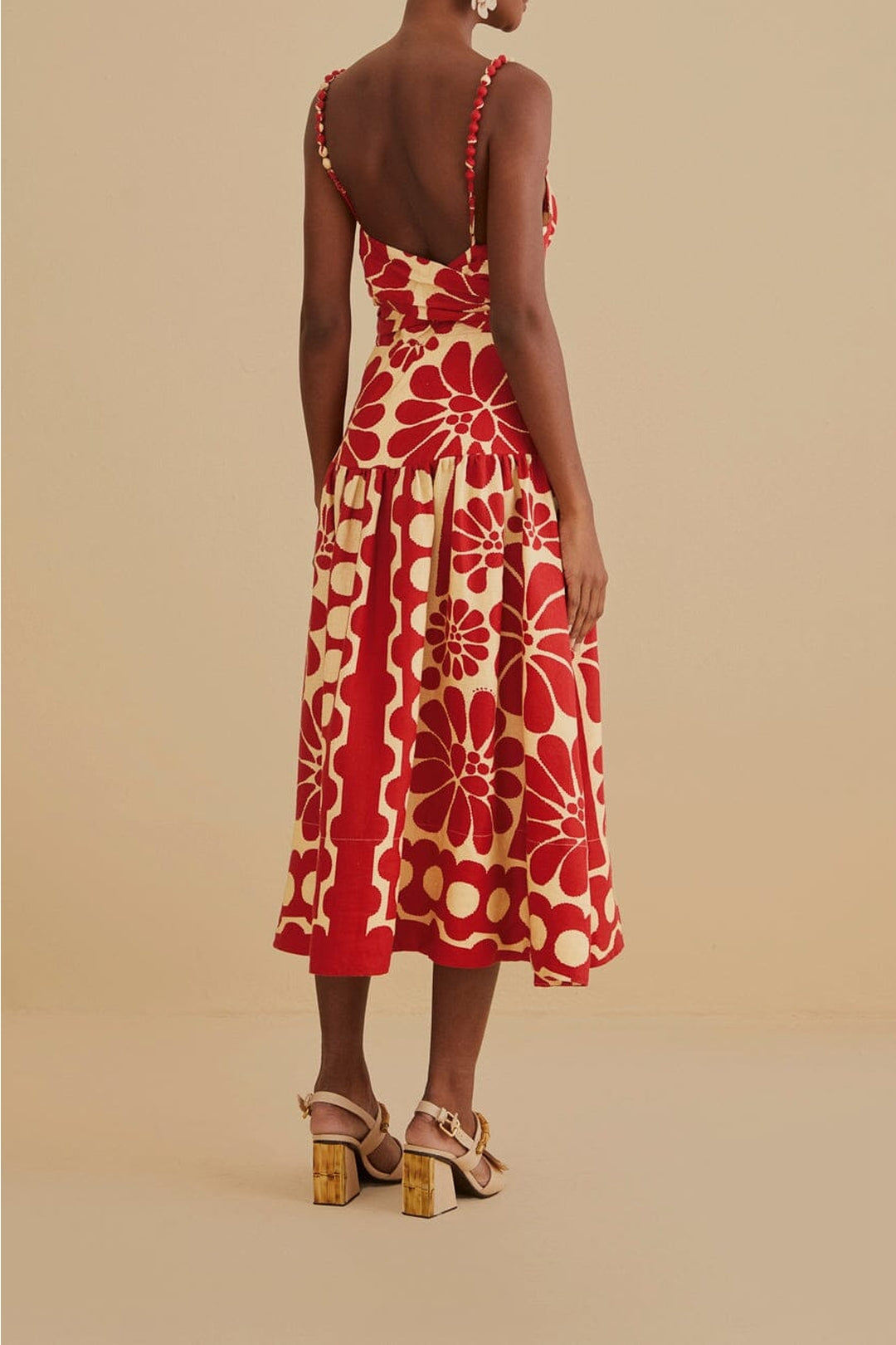 Robe midi à bretelles Palermo en lin - Rouge