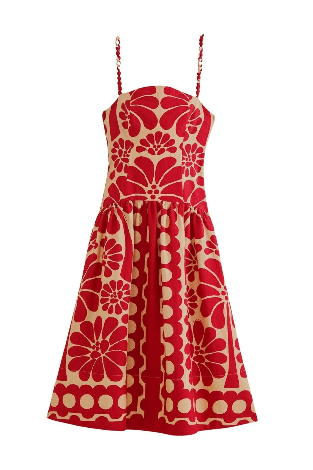 Robe midi à bretelles Palermo en lin - Rouge