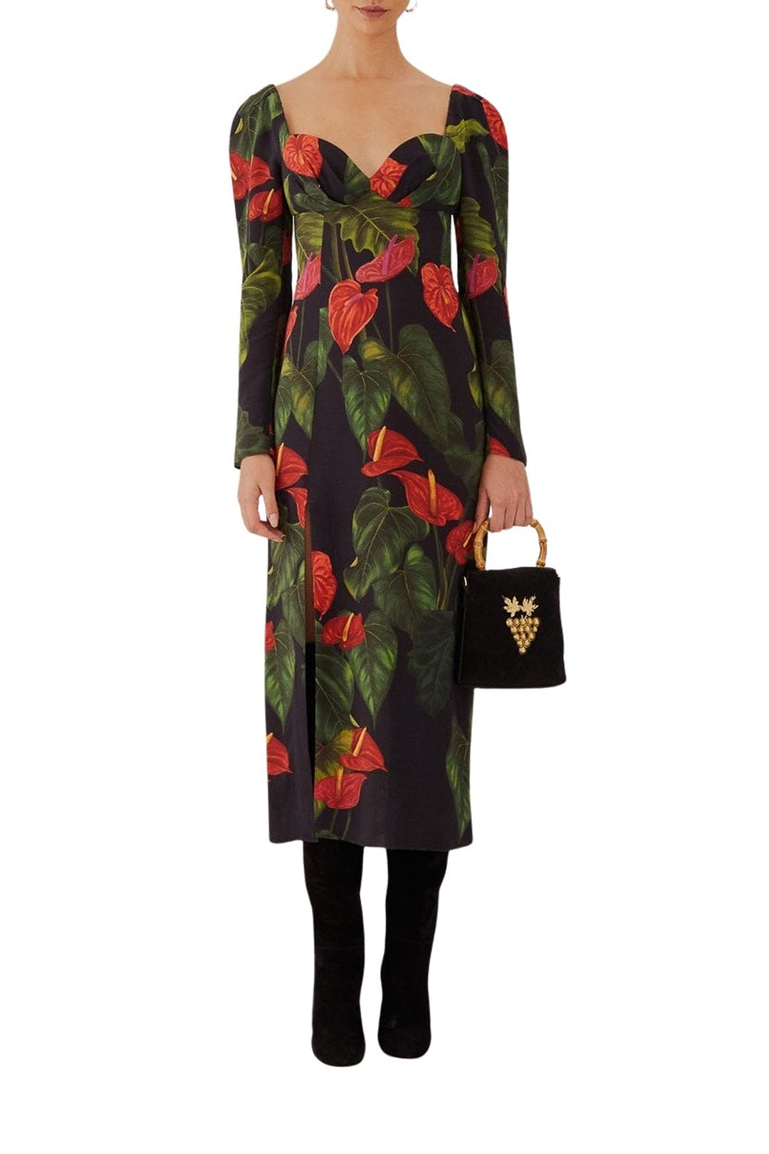 MEDIA OFF LINE_Robe midi fendue Anthurium - Noir