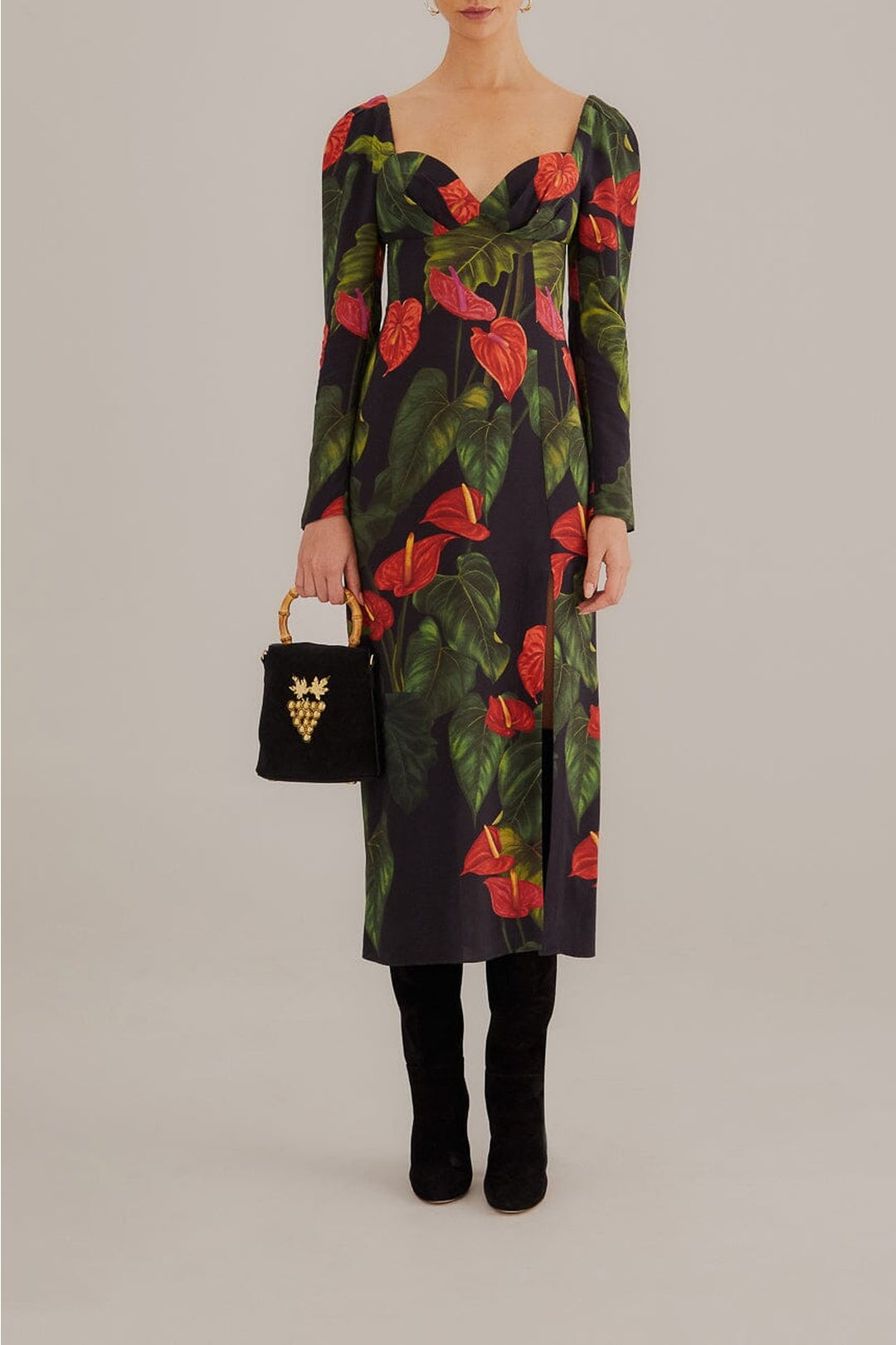 MEDIA OFF LINE_Robe midi fendue Anthurium - Noir