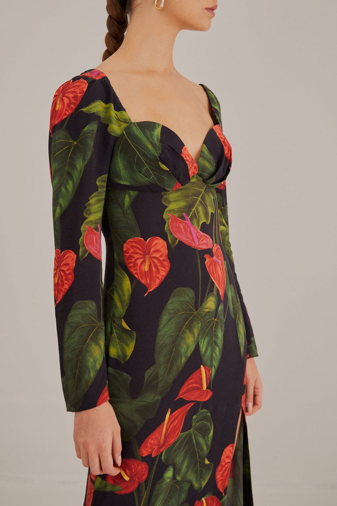 MEDIA OFF LINE_Robe midi fendue Anthurium - Noir