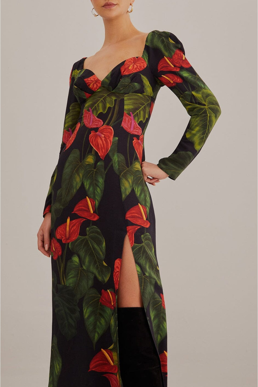 MEDIA OFF LINE_Robe midi fendue Anthurium - Noir