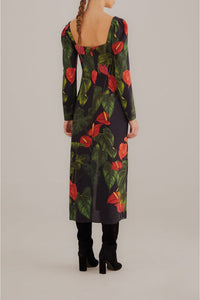 MEDIA OFF LINE_Robe midi fendue Anthurium - Noir