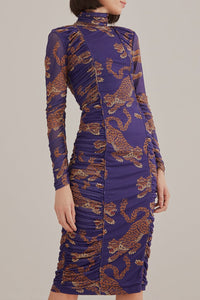 Robe midi Léopards - Bleu