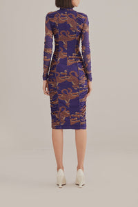 Robe midi Léopards - Bleu