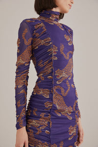 Robe midi Léopards - Bleu