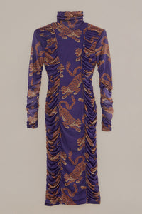 Robe midi Léopards - Bleu