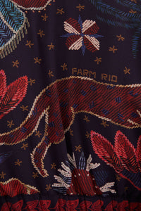 Robe longue à découpes Tropical Shine en denim foncé - Rouge