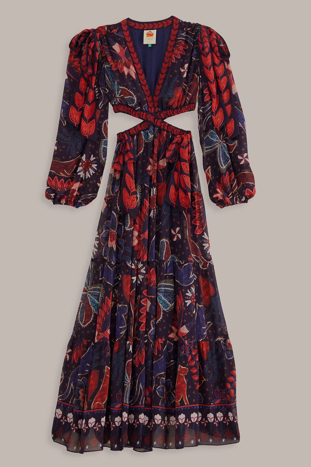 Robe longue à découpes Tropical Shine en denim foncé - Rouge