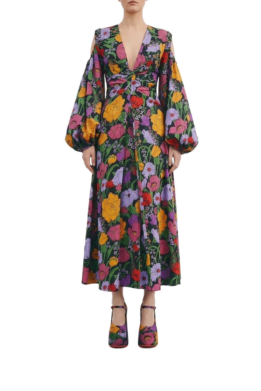 Robe midi Bucolic Garden à découpes en coton - Violet