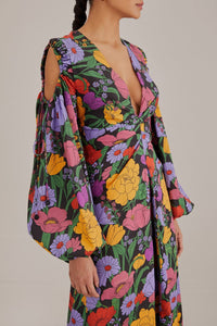 Robe midi Bucolic Garden à découpes en coton - Violet