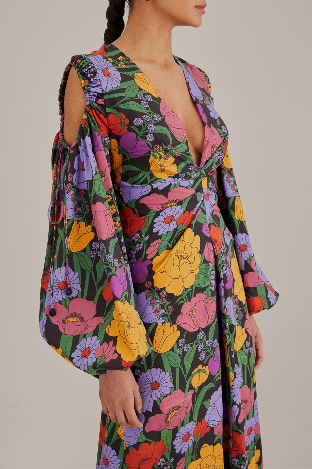 Robe midi Bucolic Garden à découpes en coton - Violet
