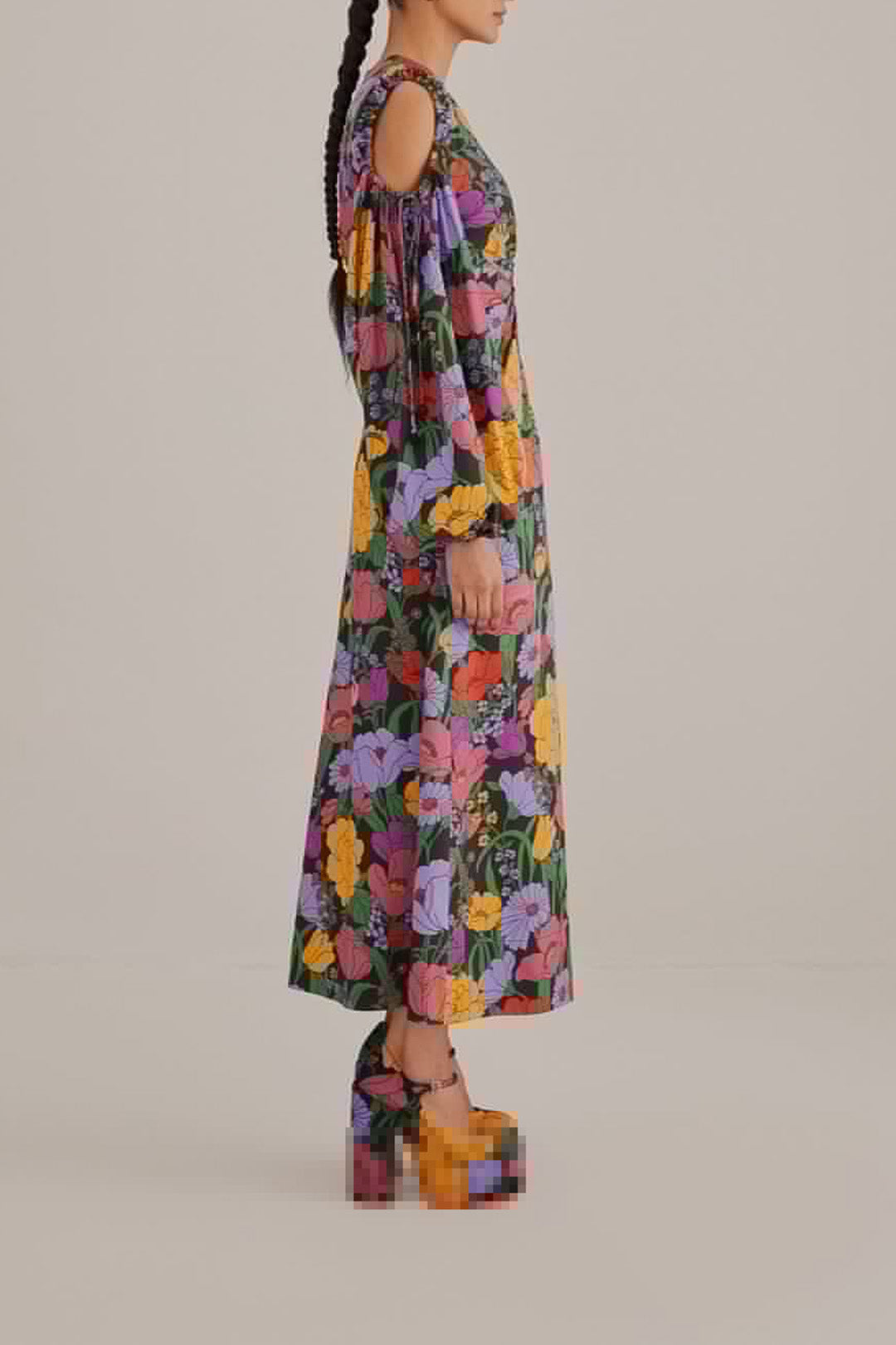 Robe midi Bucolic Garden à découpes en coton - Violet