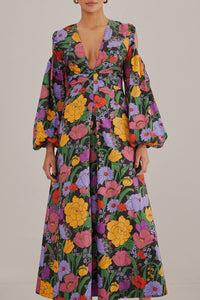 Robe midi Bucolic Garden à découpes en coton - Violet
