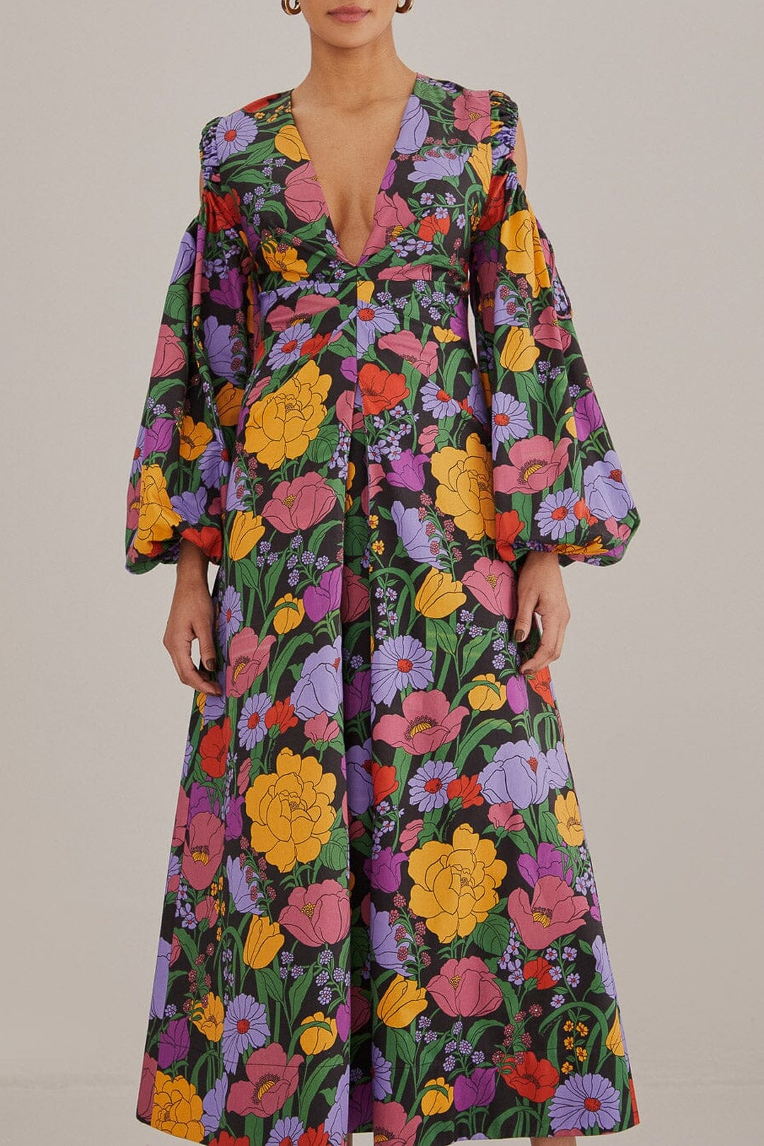 Robe midi Bucolic Garden à découpes en coton - Violet