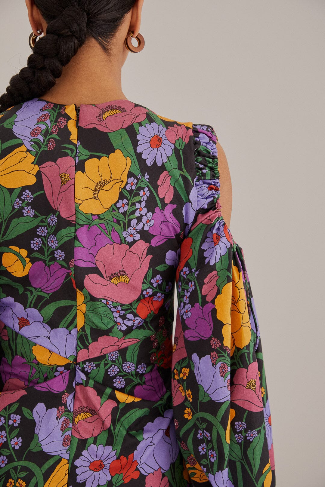 Robe midi Bucolic Garden à découpes en coton - Violet
