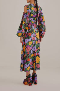 Robe midi Bucolic Garden à découpes en coton - Violet