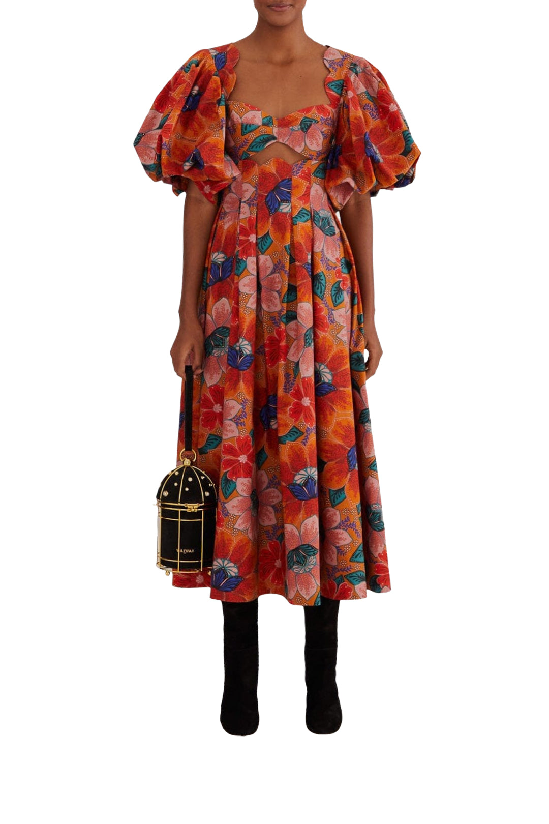 Robe midi à manches bouffantes - Orange