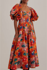 Marias Floral Orange Robe midi - Marias Floral Orange