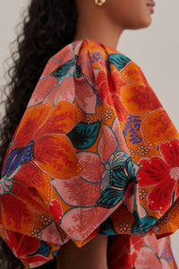 Robe midi à manches bouffantes - Orange