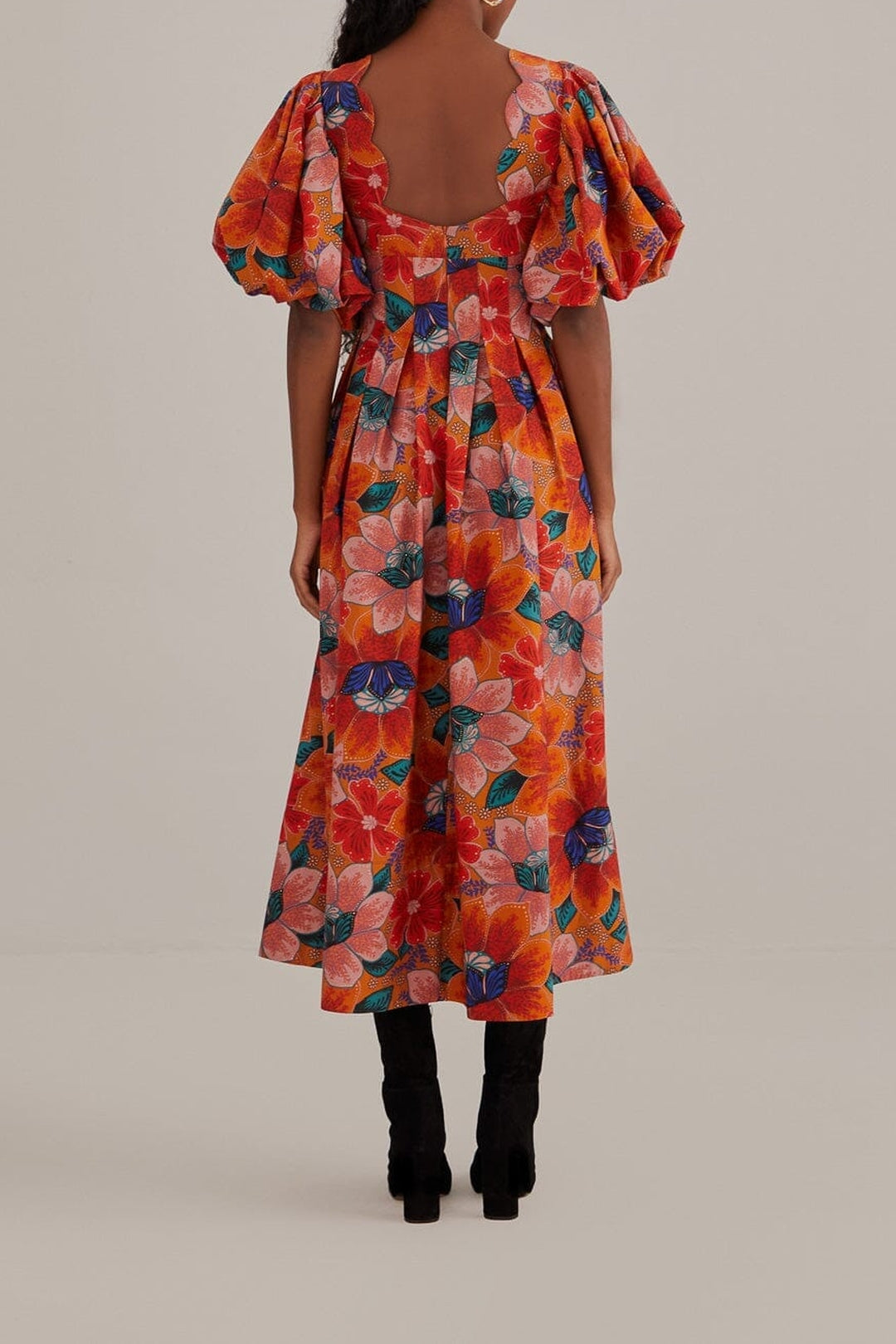 Robe midi à manches bouffantes - Orange