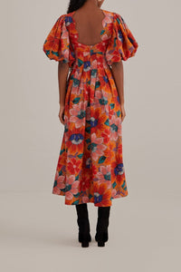 Marias Floral Orange Robe midi - Marias Floral Orange