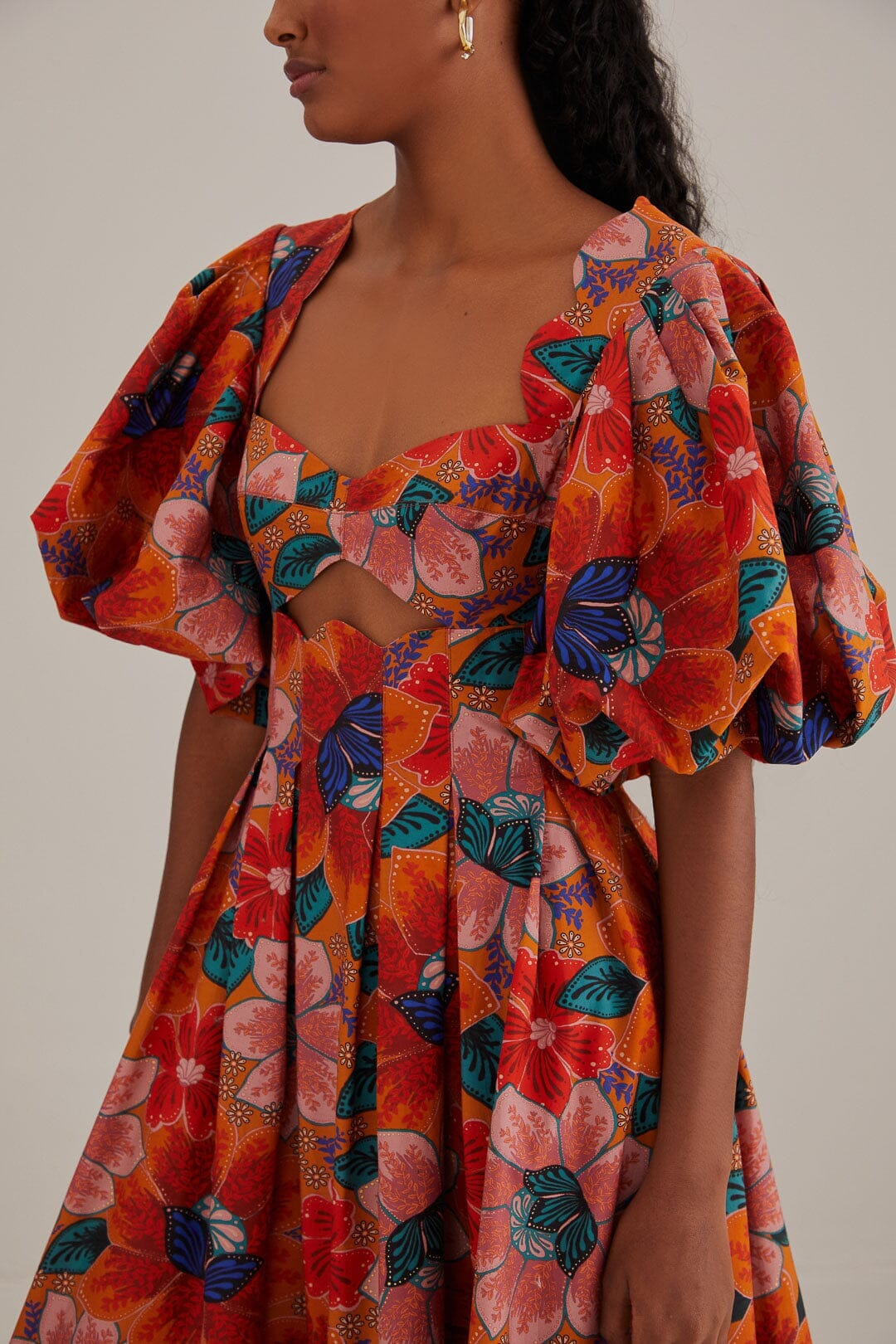 Robe midi à manches bouffantes - Orange