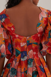 Robe midi à manches bouffantes - Orange