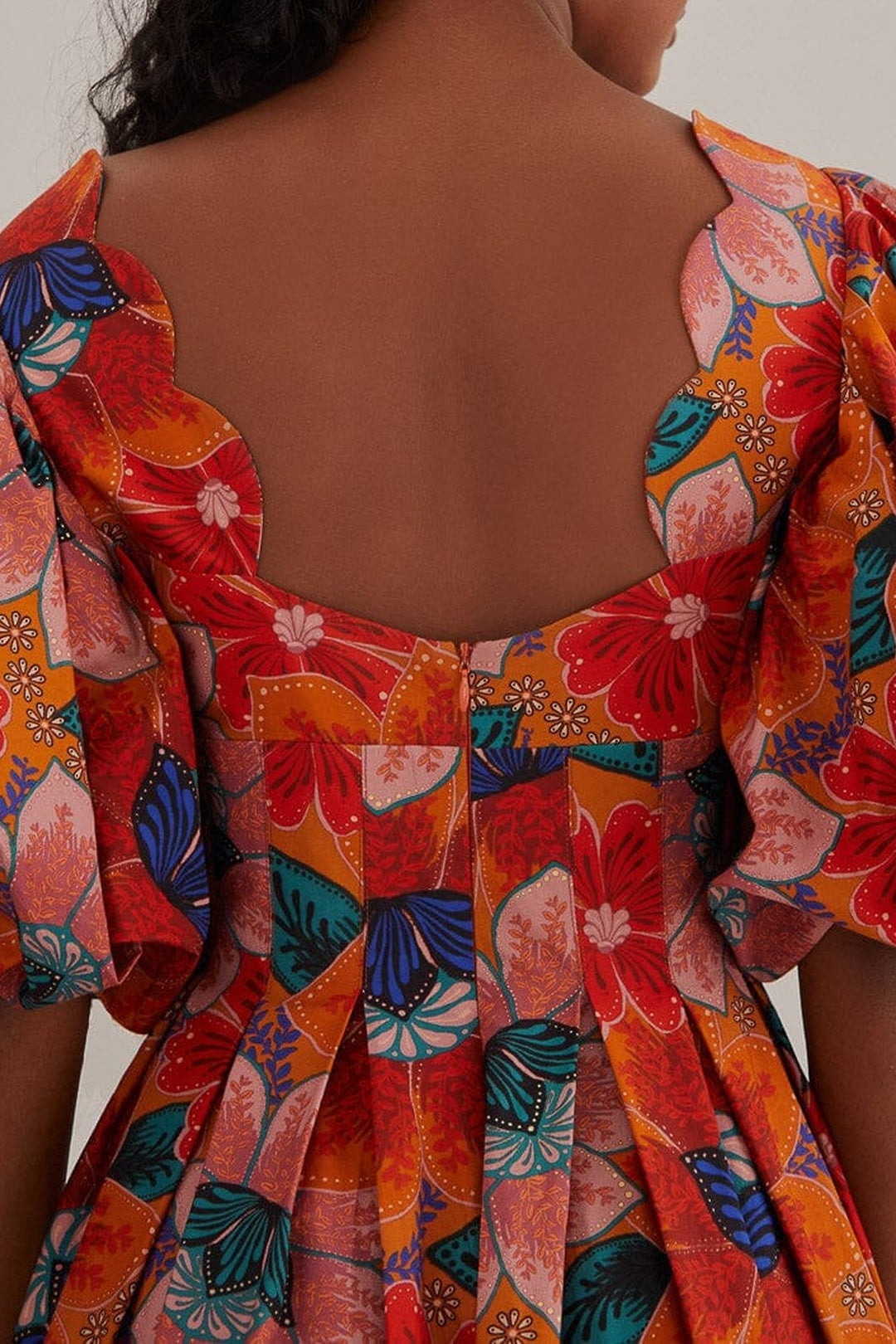 Robe midi à manches bouffantes - Orange