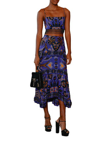 Jupe midi Martina en foulard à perles - Bleu