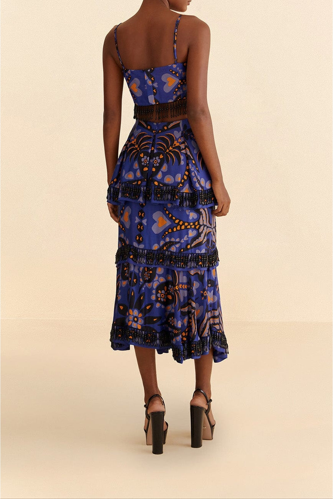 Jupe midi Martina en foulard à perles - Bleu