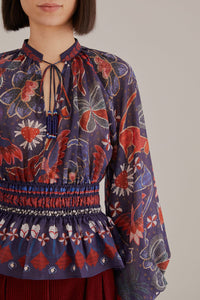 DJV_Tropical Shine Dark Blue Chemises & Blouses - Tropical Shine Dark Blue