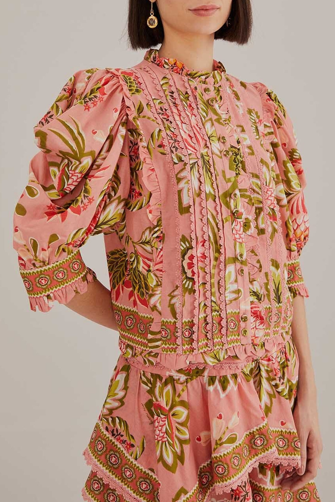 Blouse Aura Floral à manches courtes en coton - Rose