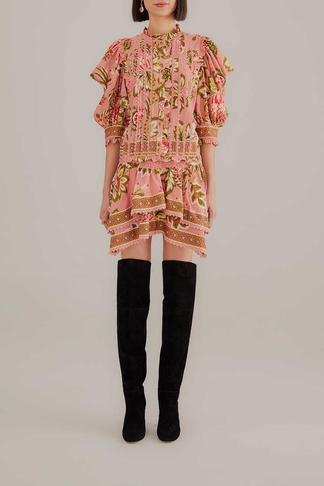 Blouse Aura Floral à manches courtes en coton - Rose
